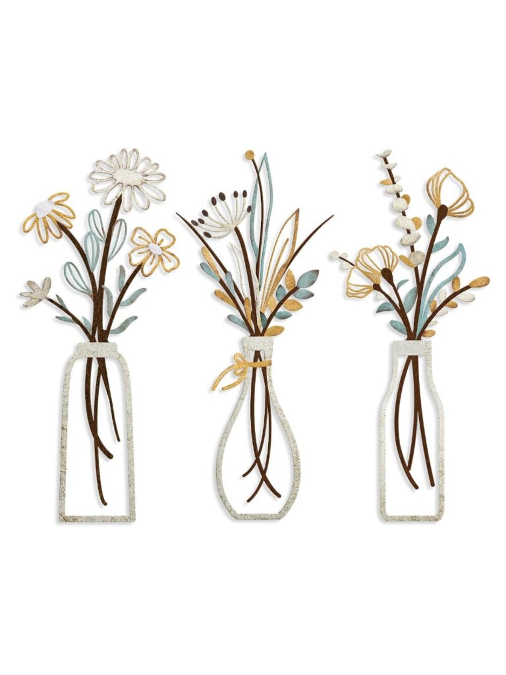 3 Piece Metal Flower Wall Art Set 6x13.7 Inch Modern Boho Home Decor